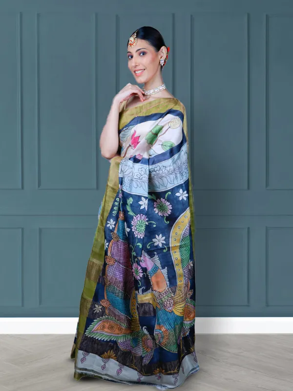 Cream_Pure_Tussar_Silk_Hand_Woven_Saree_For_Women