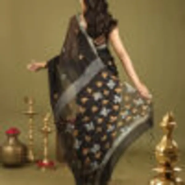 Black_Pure_Silk_Pure_Linen_Hand_Woven_Saree_For_Women