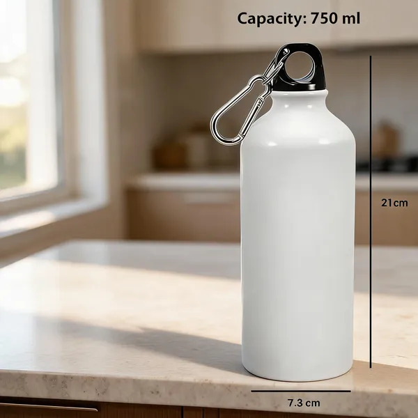 White_Aluminum_Sports_Water_Bottle_With_Carabiner_750Ml_Can_Be_Customised_With_Photos,_Logos,_Mesages