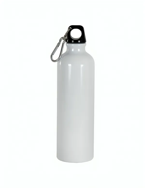 White_Aluminum_Sports_Water_Bottle_With_Carabiner_750Ml_Can_Be_Customised_With_Photos,_Logos,_Mesages