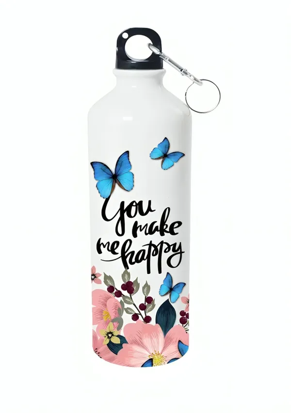 White_Aluminum_Sports_Water_Bottle_With_Carabiner_750Ml_Can_Be_Customised_With_Photos,_Logos,_Mesages