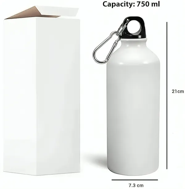 White_Aluminum_Sports_Water_Bottle_With_Carabiner_750Ml_Can_Be_Customised_With_Photos,_Logos,_Mesages