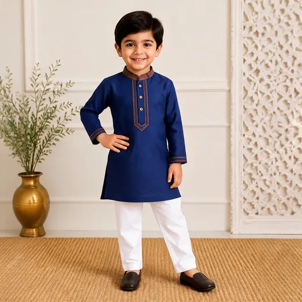 Blue_South_Cotton_Embroidered_Kurta_Pajama_Set_For_Boys