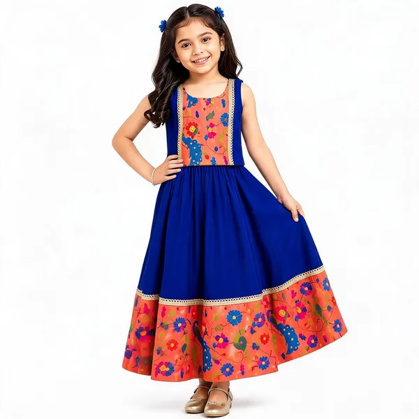 Blue_Silk_Sleeveless_Floral_Print_Anarkali_For_Girls