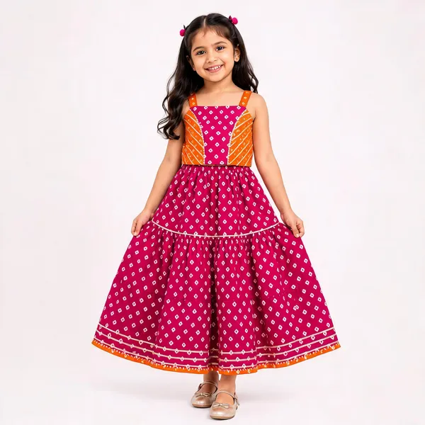 Pink_Orange_Silk_Bandhani_Print_Ethnic_Gown_For_Girls