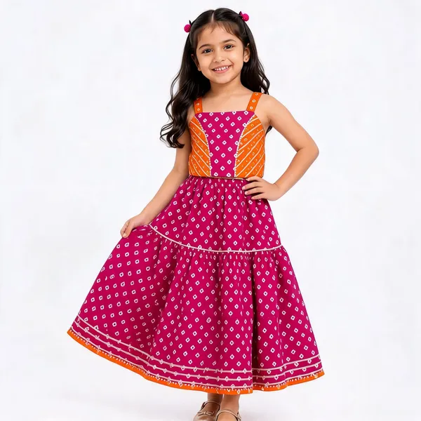 Pink_Orange_Silk_Bandhani_Print_Ethnic_Gown_For_Girls