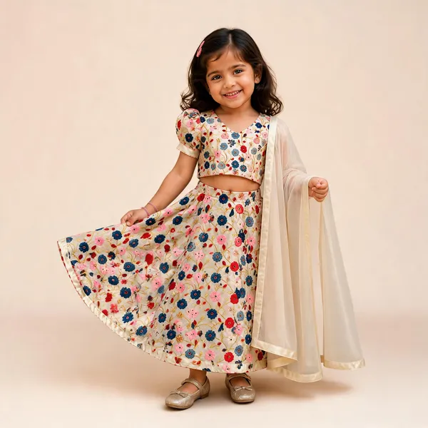 Beige_Silk_Floral_Print_Lehenga_Choli_Set_For_Girls