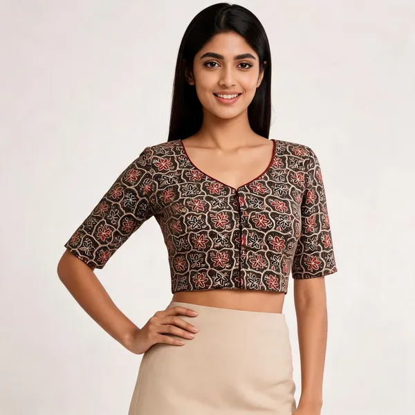 Brown_Ajrakh_Cotton_Floral_Print_Blouse_For_Women