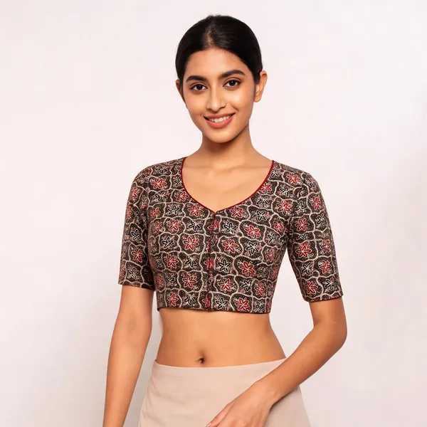 Brown_Ajrakh_Cotton_Floral_Print_Blouse_For_Women