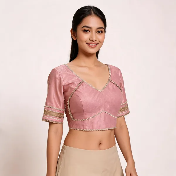 Pink_Silk_Embroidered_V-Neck_Blouse_For_Women