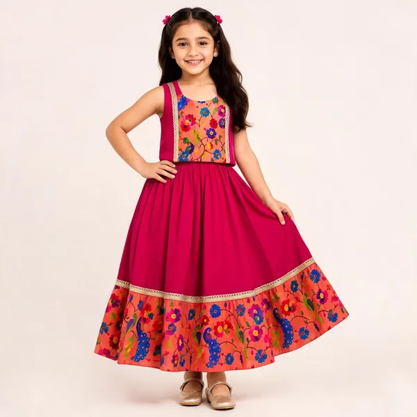 Pink_Silk_Sleeveless_Floral_Print_Anarkali_Gown_For_Girls