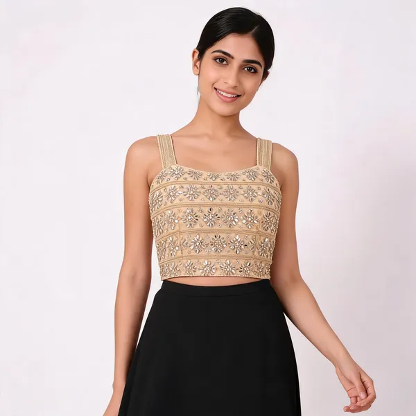 Gold_Embroidered_Sequin_Mirror_Work_Sleeveless_Blouse_For_Women