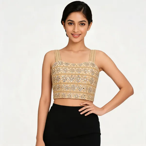 Gold_Embroidered_Sequin_Mirror_Work_Sleeveless_Blouse_For_Women