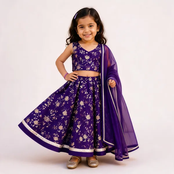Purple_Embroidered_Silk_Flared_Lehenga_Choli_Set_For_Girls