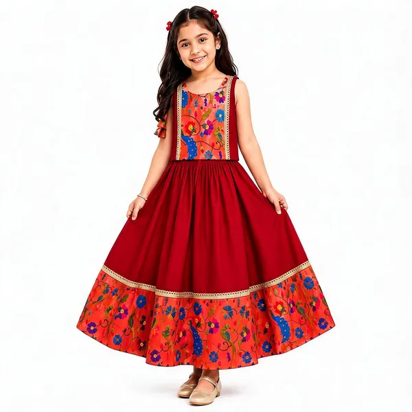 Red_Silk_Sleeveless_Floral_Embroidered_Anarkali_For_Girls