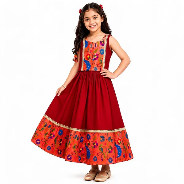 Red_Silk_Sleeveless_Floral_Embroidered_Anarkali_For_Girls