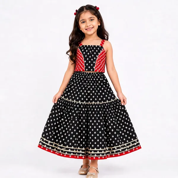 Black_Red_Silk_Bandhani_Print_Flared_Ethnic_Dress_For_Girls