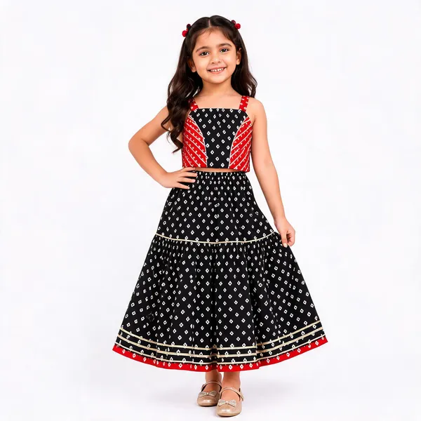 Black_Red_Silk_Bandhani_Print_Flared_Ethnic_Dress_For_Girls