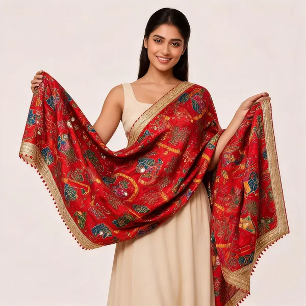 Red_Silk_Digital_Print_Mirror_Work_Dupatta_For_Women