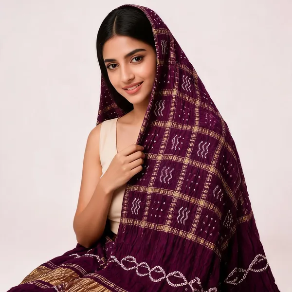 Wine_Silk_Bandhani_Dupatta_For_Women