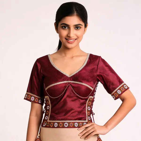 Maroon_Gaji_Silk_Embroidered_Princess_Cut_Long_Blouse_For_Women