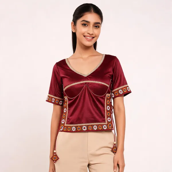 Maroon_Gaji_Silk_Embroidered_Princess_Cut_Long_Blouse_For_Women