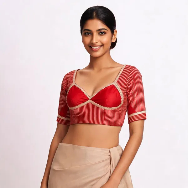 Red_Gaji_Silk_Striped_Aangi_Blouse_For_Women