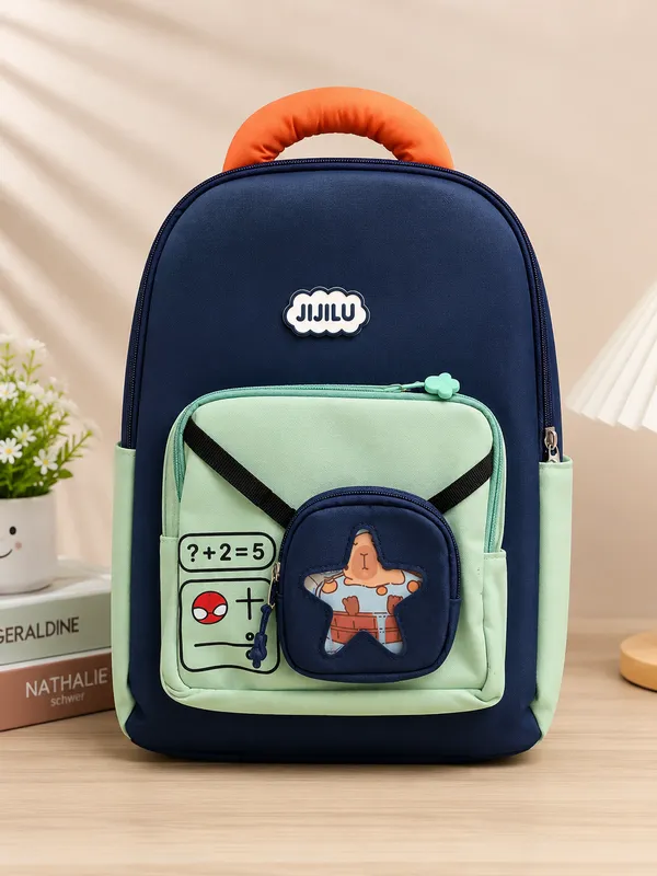 Navy_Blue_Kids_Backpack_with_Cute_Character_Front_Pocket