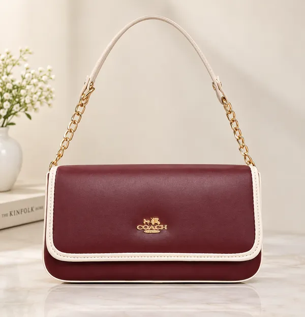 Burgundy_and_Cream_Structured_Chain_Shoulder_Bag