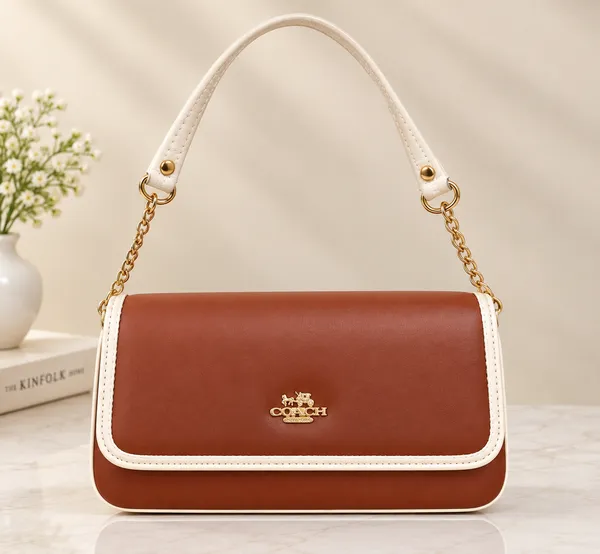 Cognac_Brown_and_Cream_Structured_Chain_Shoulder_Bag