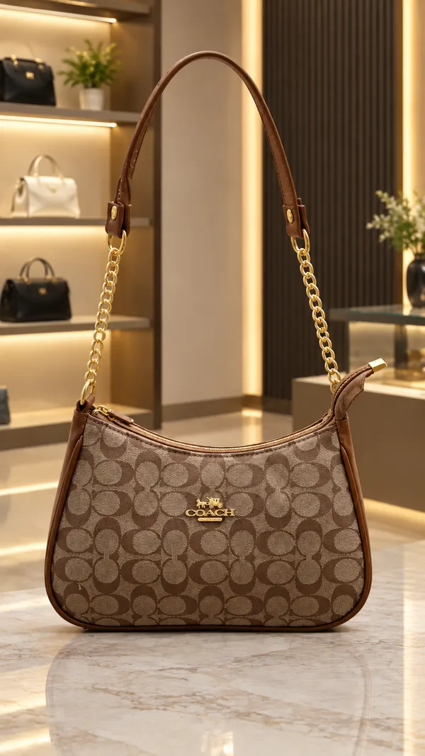 Elegant_Brown_Signature_Print_Shoulder_Bag_with_Gold_Chain