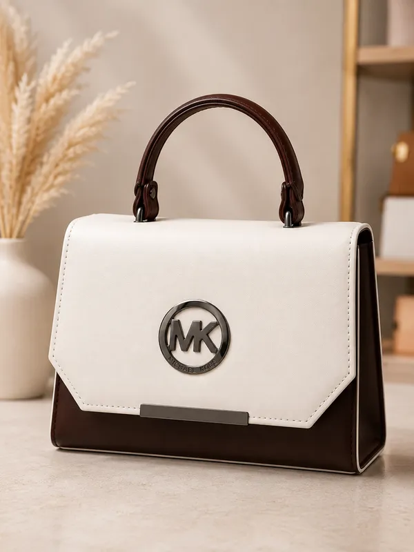 Elegant_Cream_&_Brown_Structured_Top_Handle_Handbag