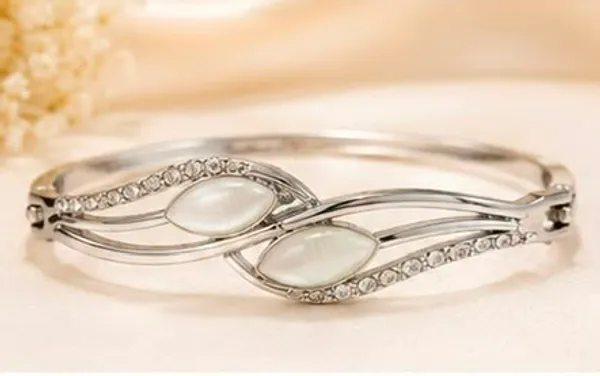 Silver_Twin_Leaf_Crystal_Bracelet