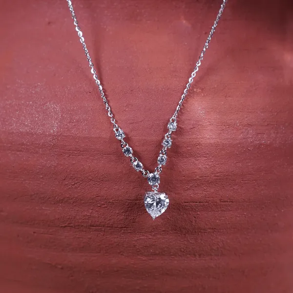 Silver_925_Sterling_Silver_Heart_Drop_Cluster_Necklace_For_Women