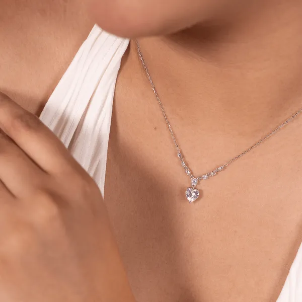 Silver_925_Sterling_Silver_Heart_Drop_Cluster_Necklace_For_Women