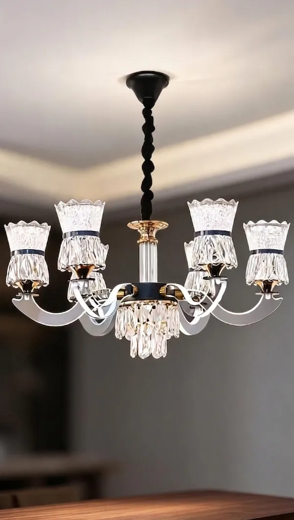 Glass_Metal_Crystal_6-Light_White_Gold_Chandelier
