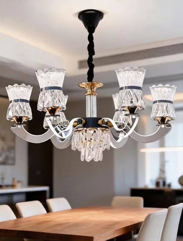 Glass_Metal_Crystal_6-Light_White_Gold_Chandelier