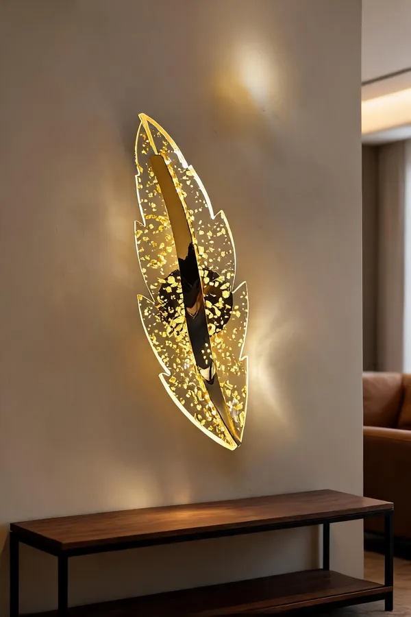 Acrylic_Modern_Leaf_Shape_Gold_Glitter_Wall_Light