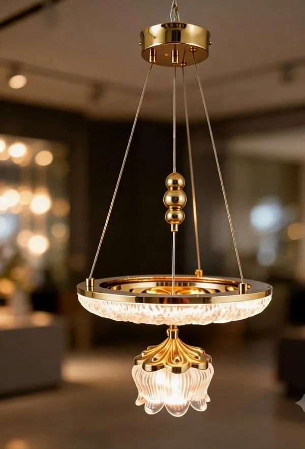 Brass_Crystal_Glass_Two-Tier_Decorative_Pendant_Chandelier