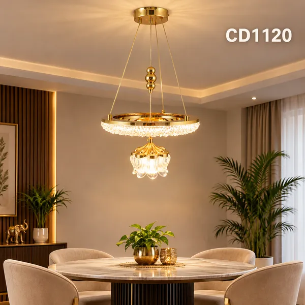 Brass_Crystal_Glass_Two-Tier_Decorative_Pendant_Chandelier