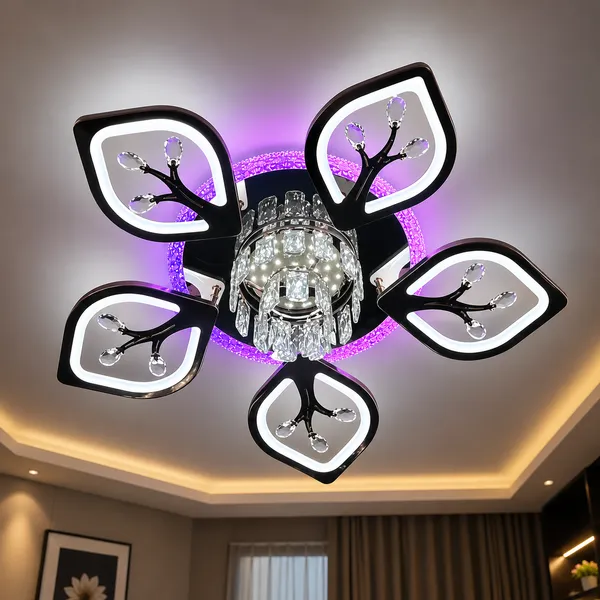 Crystal_Metal_Modern_Five-Petal_LED_Chandelier_Purple_Accent