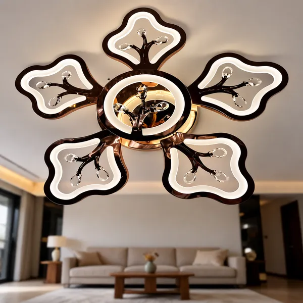 Metal_Acrylic_Modern_Floral_Petal_Black_Gold_LED_Ceiling_Light