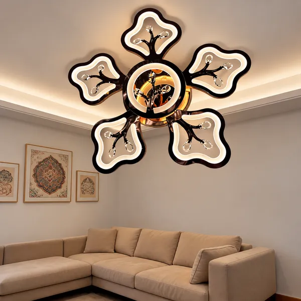 Metal_Acrylic_Modern_Floral_Petal_Black_Gold_LED_Ceiling_Light