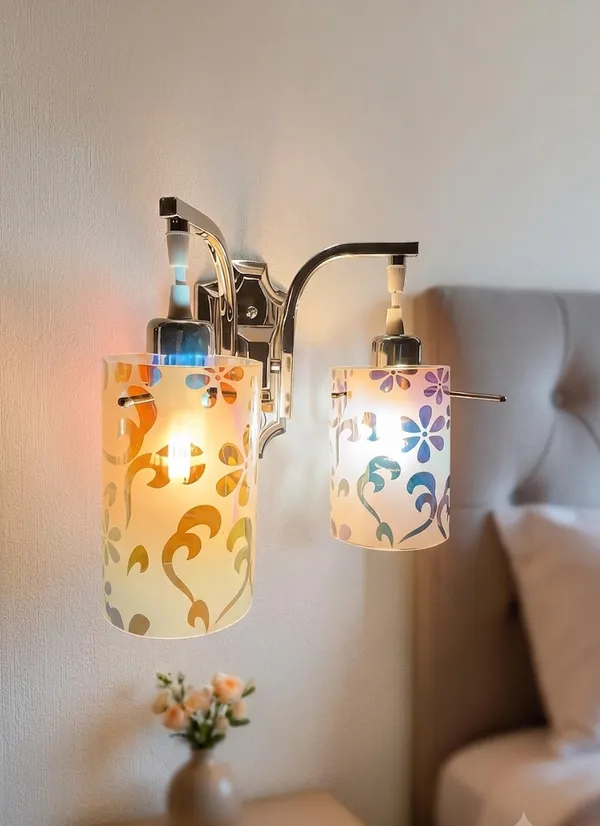 Glass_Metal_Chrome_Twin-Arm_Frosted_Floral_Wall_Sconce