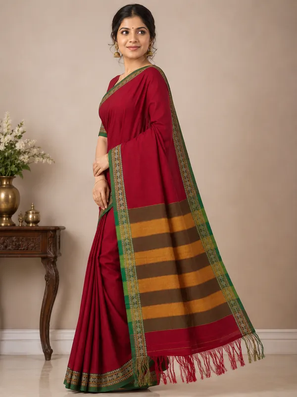 Shraddha_Red_Narayanapet_Pure_Handloom_Cotton_Saree_With_Running_Blouse_Piece_Same_Saree_Color_For_Women