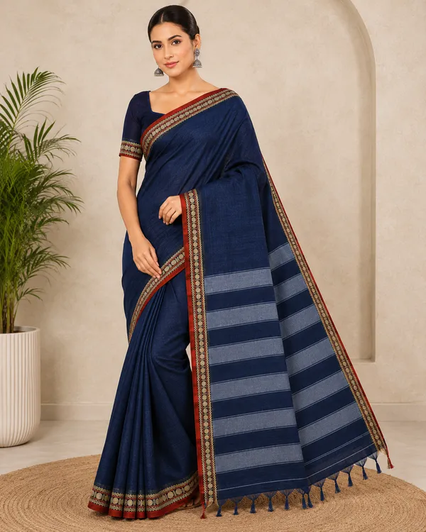 Shraddha_Blue_Narayanapet_Pure_Handloom_Cotton_Saree_With_Blouse_Piece_Same_Saree_Color_For_Women