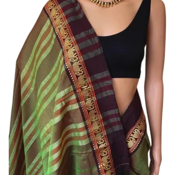 Dual_Shade_Elephant_Border_100%_Narayanpet_Pure_Handloom_Cotton_Sarees_With_Running_Blouse_Piece_For_Women