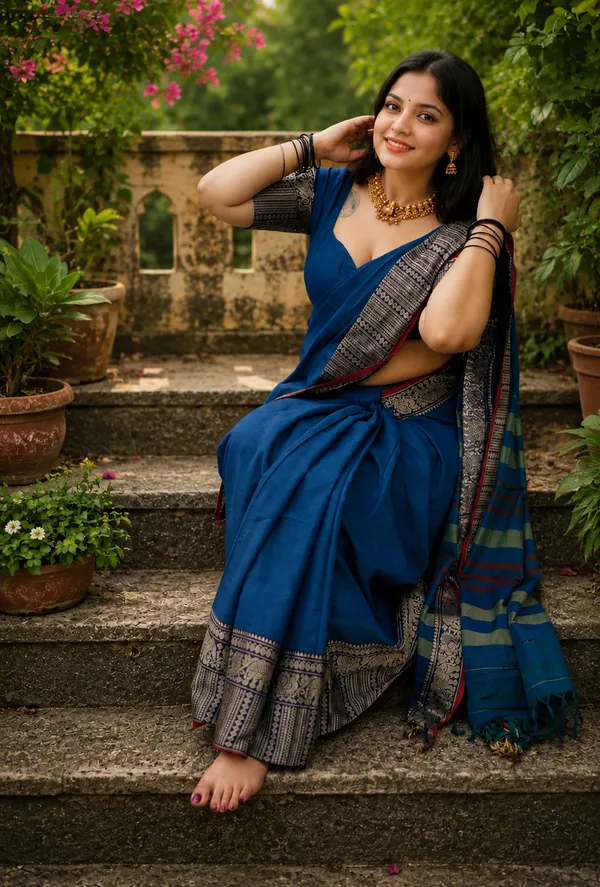 Gopika_Rama_Blue_Big_Elephent_Border_Narayanpet_Pure_Cotton_Handloom_Saree_With_Running_Blouse_Piece_For_Women