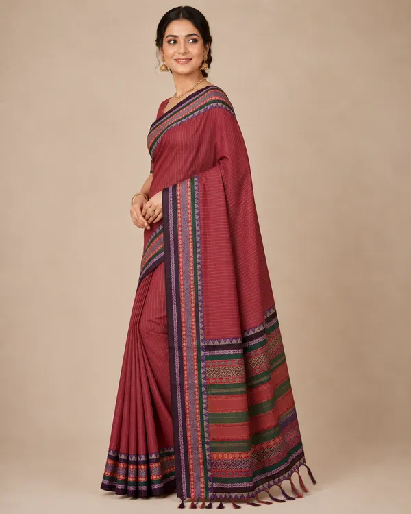 Anuradha_Brick_Red_Striped_Pattern_Narayanpet_Pure_Cotton_Saree_Masarai_Cotton_With_Running_Blouse_Piece_For_Women