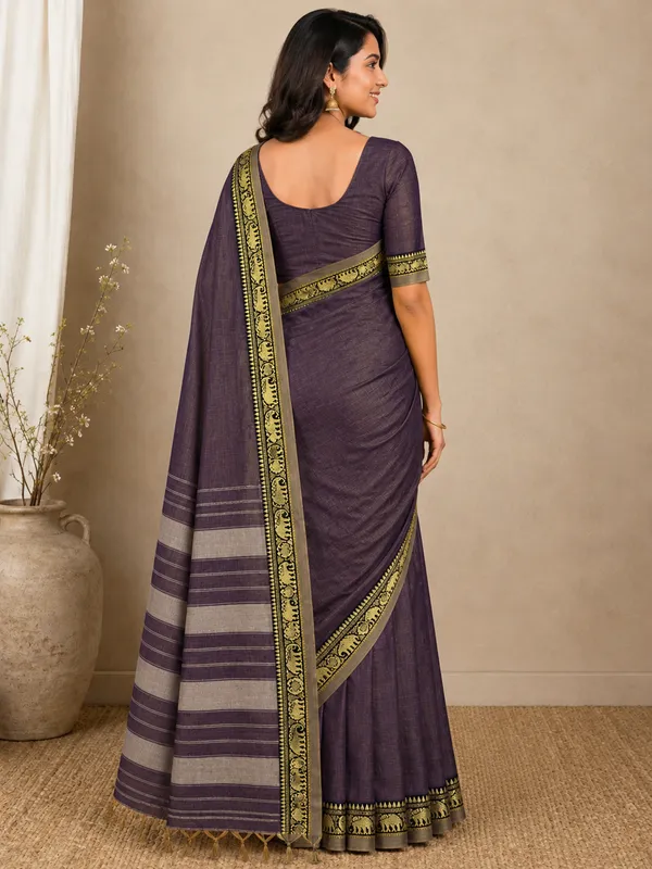 Dual_Tone_Chrcoal_Grey_Elephant_Small_Border_Narayanpet_Pure_Handloom_Cotton_Sarees_With_Running_Blouse_Piece_For_Women